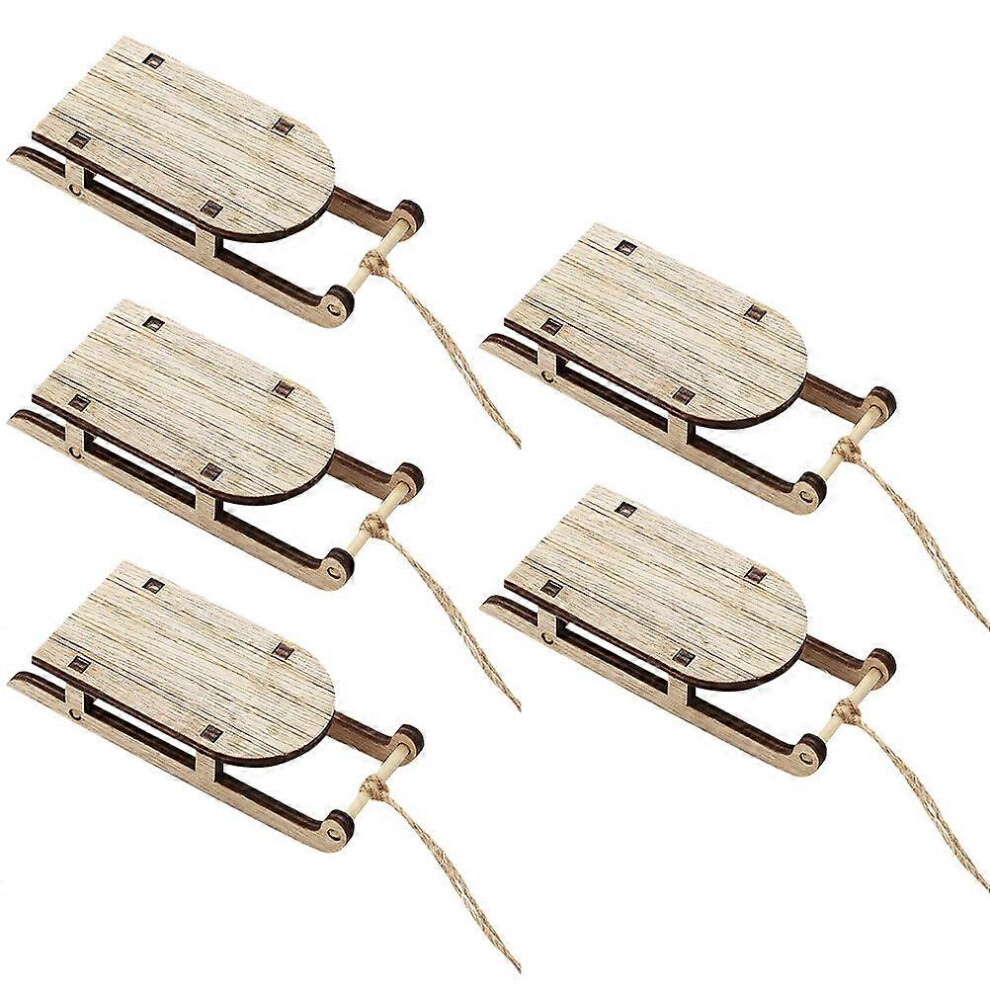 Kricely (As Show, One Size) 5Pcs Miniature Wooden Mini Sleighs Tabletop Desktop Sleighs For Christmas