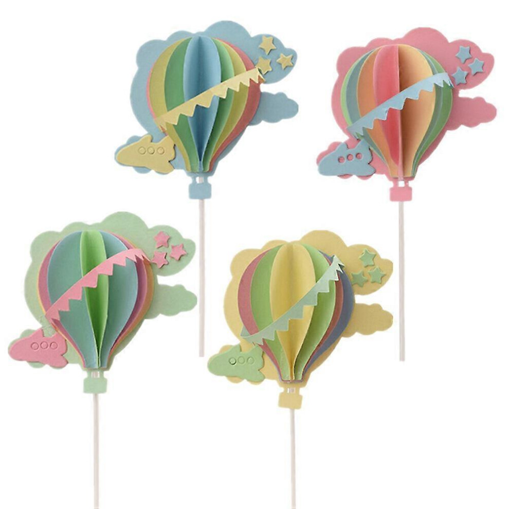 Kricely (As Show, One Size) 4Pcs 3D Clouds Hot Air Balloons Cake Topper Party Cake Pick Cake Decorations (, , Green) Blue/Pink/Yellow