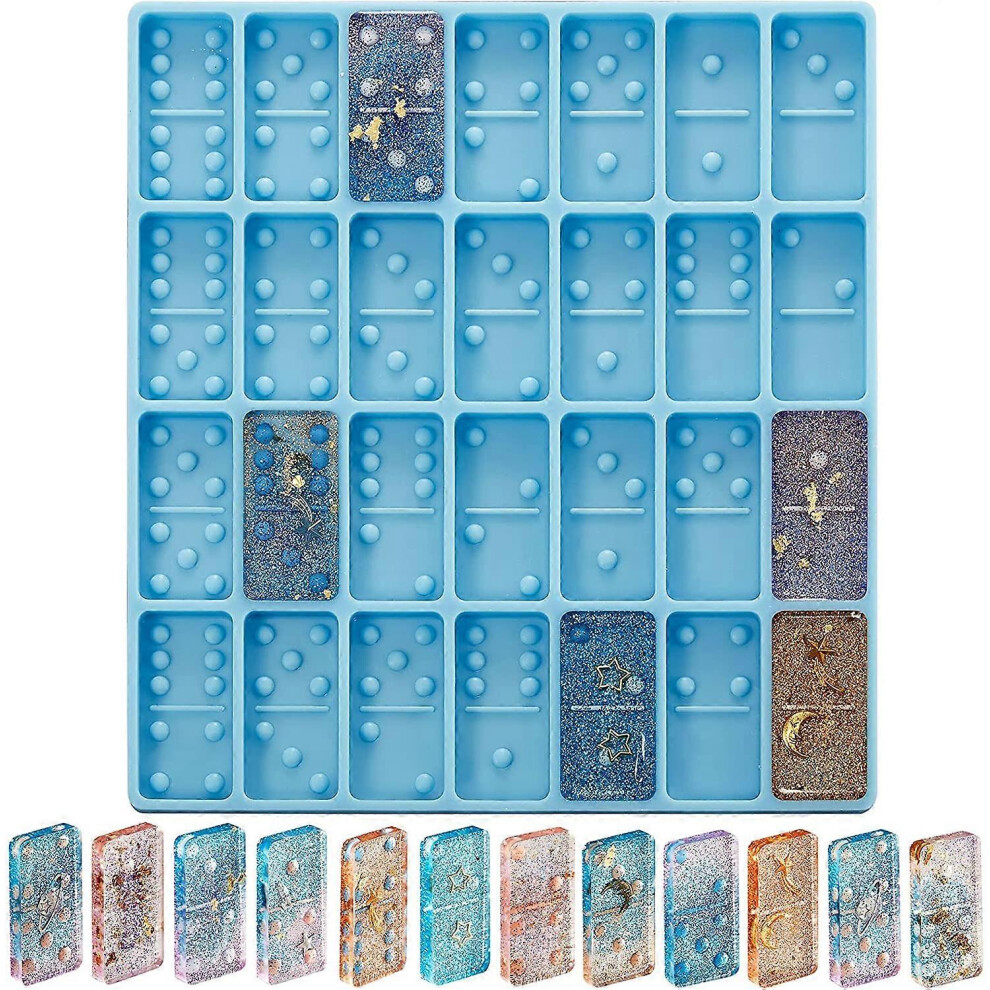 Konhill (As Show, One Size) Domino Mold For Epoxy Domino Mold For Resin Candy Molds Clay Mold Dominoes Molds 28 Cavities Silicone Mold For Pendant Epoxy Molds