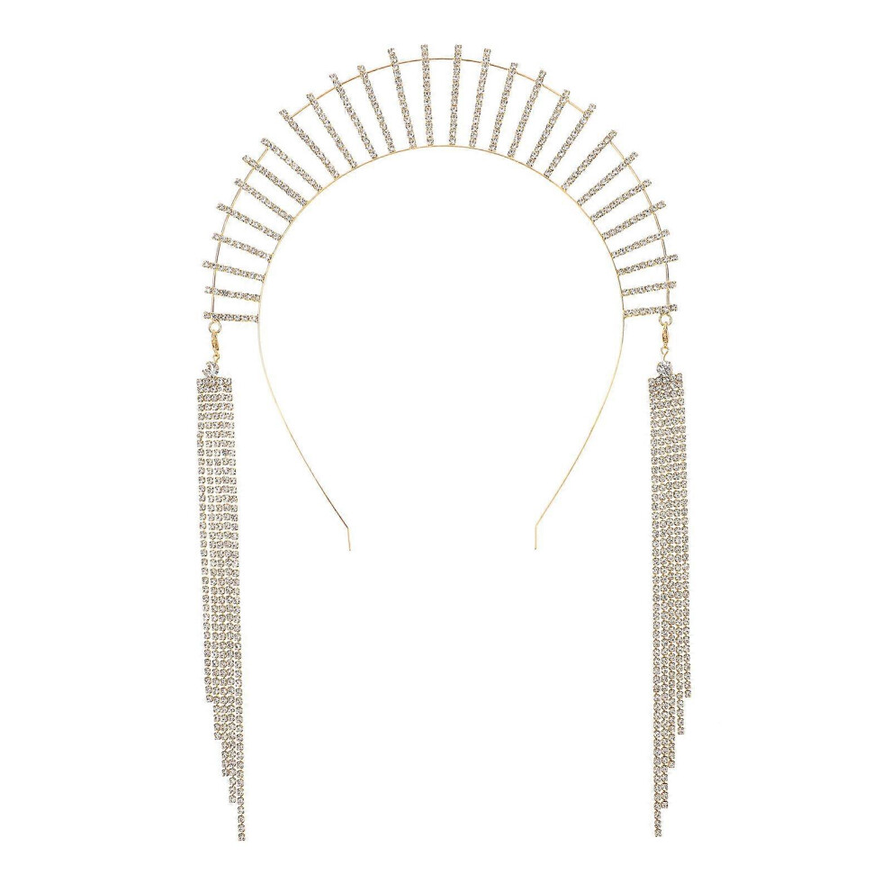 Kricely (As Show, One Size) Luxury Rhinestone Headpiece Tassel Head Chain Hair Pieces Headwear Accessories