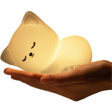 (As show, One size) Night Light Kitty Cat Night Light, USB Rechargeable Cute Cat Night Light, Warm White and 7 Color Breathing Modes Child Night Light for Girls, Kids, To