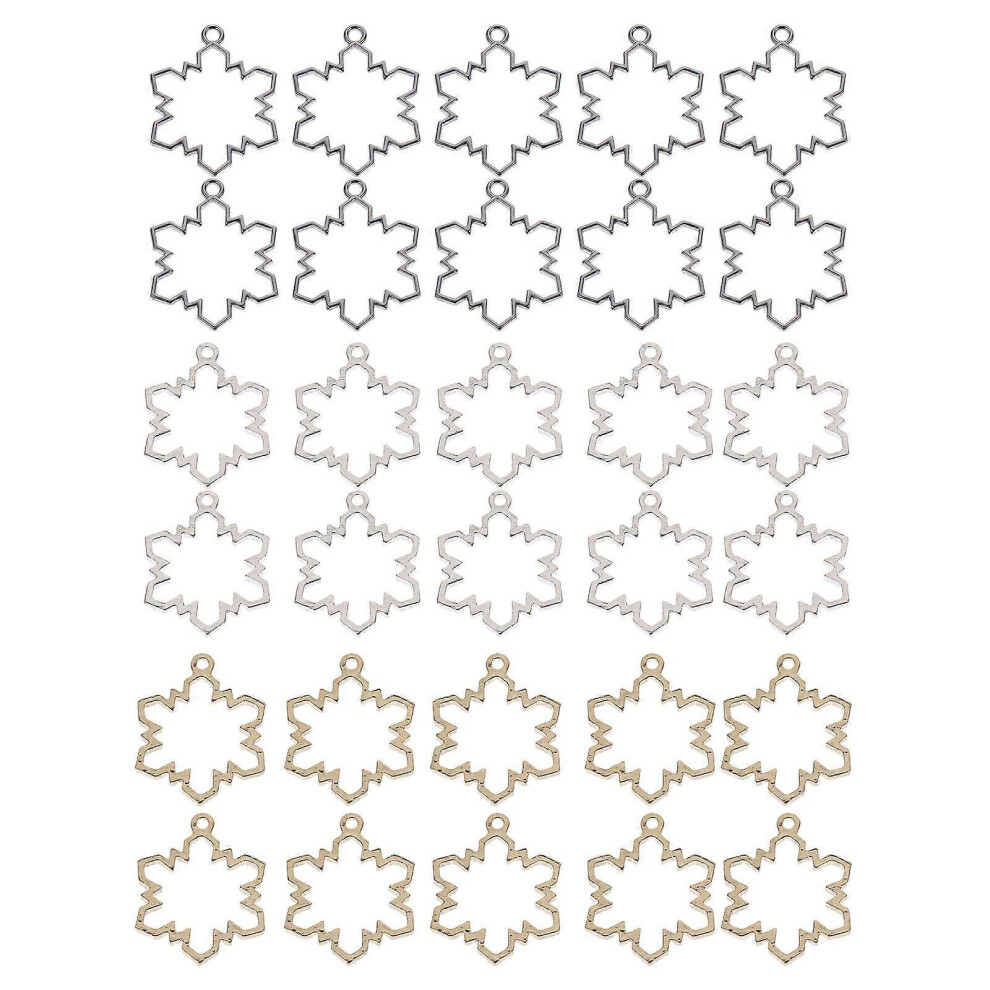 Kricely (As Show, One Size) 30Pcs Christmas Bezel Pendants Hollow Snowflake Pendant Resin Frame Pendant
