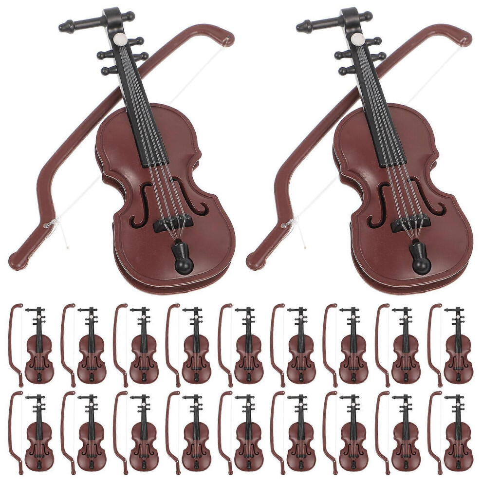 Kricely (As Show, One Size) 20 Sets Of Xmas Mini Violin Models Desktop Instrument Adornments (Coffee)