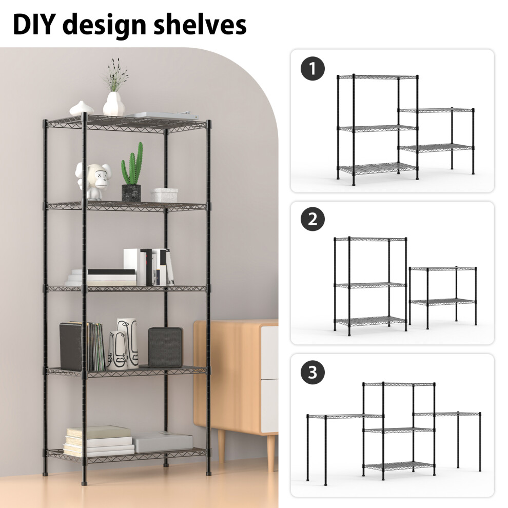 (5-Tier) Heavy Duty Steel Shelving Unit with Adjustable Height Durable Storage Rack for Kitchen, Garage, or Bathroom Organization