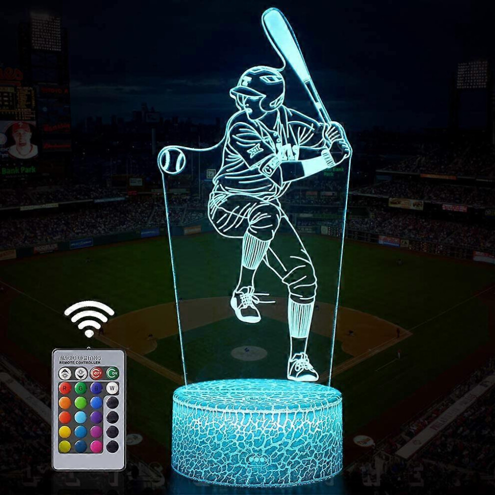 Konhill (As Show, One Size) Baseball Man-1 Baseball Man 3D Night With Remote And Touch Control, Multiple Color And Flashing Modes And Adjusted Brightnes Light