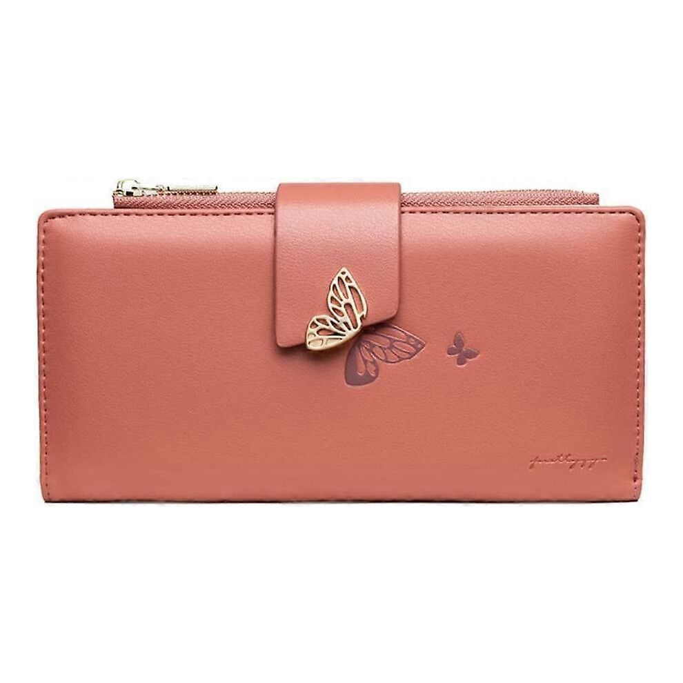 Konhill (As Show, One Size) Butterfly Wallet For Women Leather Bifold Wallet Ladies Long Clutch Purse Zipper Credit Card Holder Organizer,Caramel