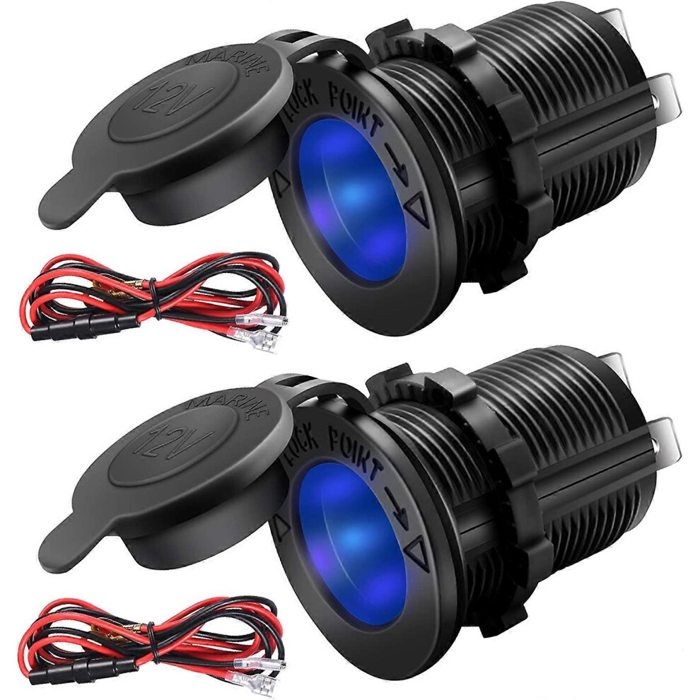 (As Show, One Size) Universal 12V/24V Car Cigarette Lighter Socket Replacement With Led For Car Marine Motorcycle Atv Rv And More, Waterproof, Pa Blue