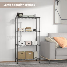 (4 Tier) Black Powder Coated Wire Shelving Unit Sturdy Metal Storage Rack for Kitchen, Bathroom, Garage, and Home Organization