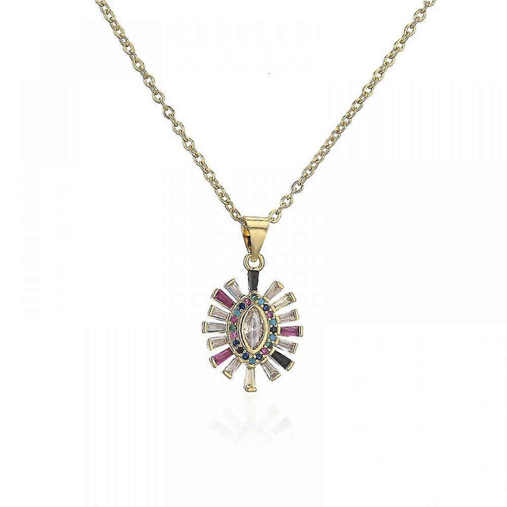 Konhill (As Show, One Size) Women's Necklace Plated Colorful Sunburst Snow Crystal Cubic Zirconia Pendant Necklace Delicate Layered Simple Charm Neck Gold