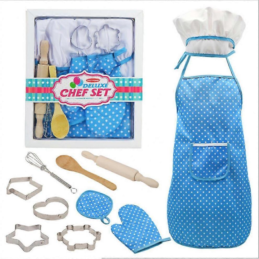 Konhill (As Show, One Size) Childrens Apron With Chefs Hat, 11-Piece Cooking Set, Toddlers Apron, Chefs Kitchen Baking Tools