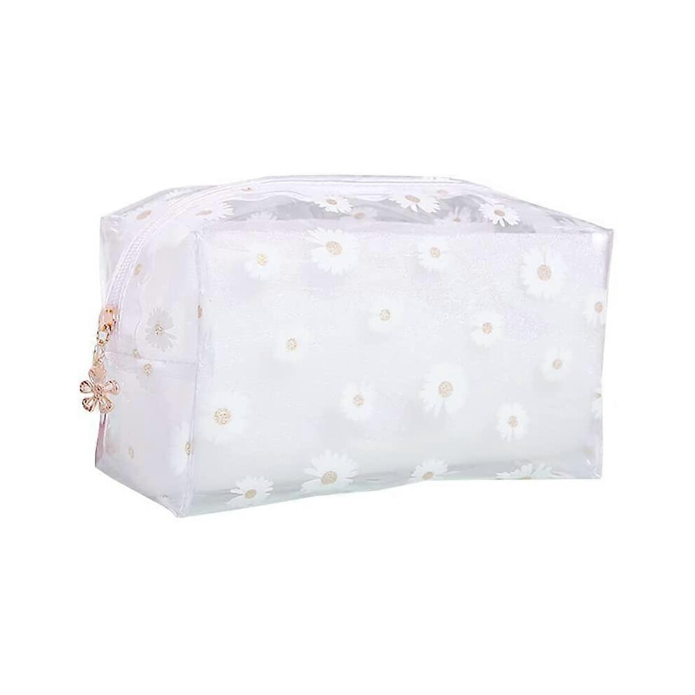 Konhill (As Show, One Size) Clear Daisy Makeup Bags Flower Cosmetic Bag Travel Wash Bag Toiletry Storage Pouch Pencil Case For Women Girls White