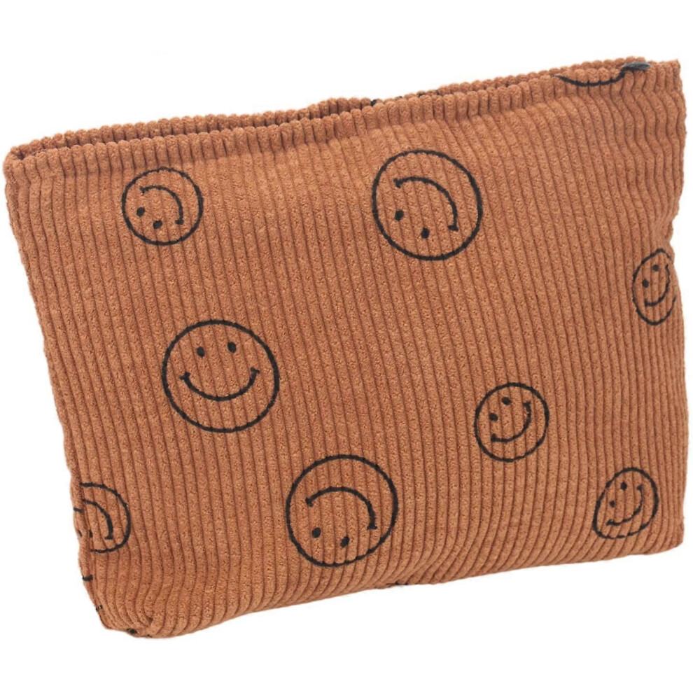 Konhill Brown (As Show, One Size) Small Cute Corduroy Cosmetic Bag For Women - Smile Dots Design, Perfect For Keeping Your Beauty Essentials Organized(Brown)