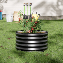Black Metal Round Flower & Plant Raised Garden Bed