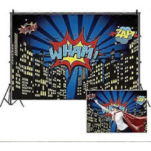 (As show, One size) Super City Theme Photo Backdrops,Yeele 7x5ft Cartoon Comic City Super Hero Photography Background for Boys Kid Birthday Party Photo Video Shoot Studio