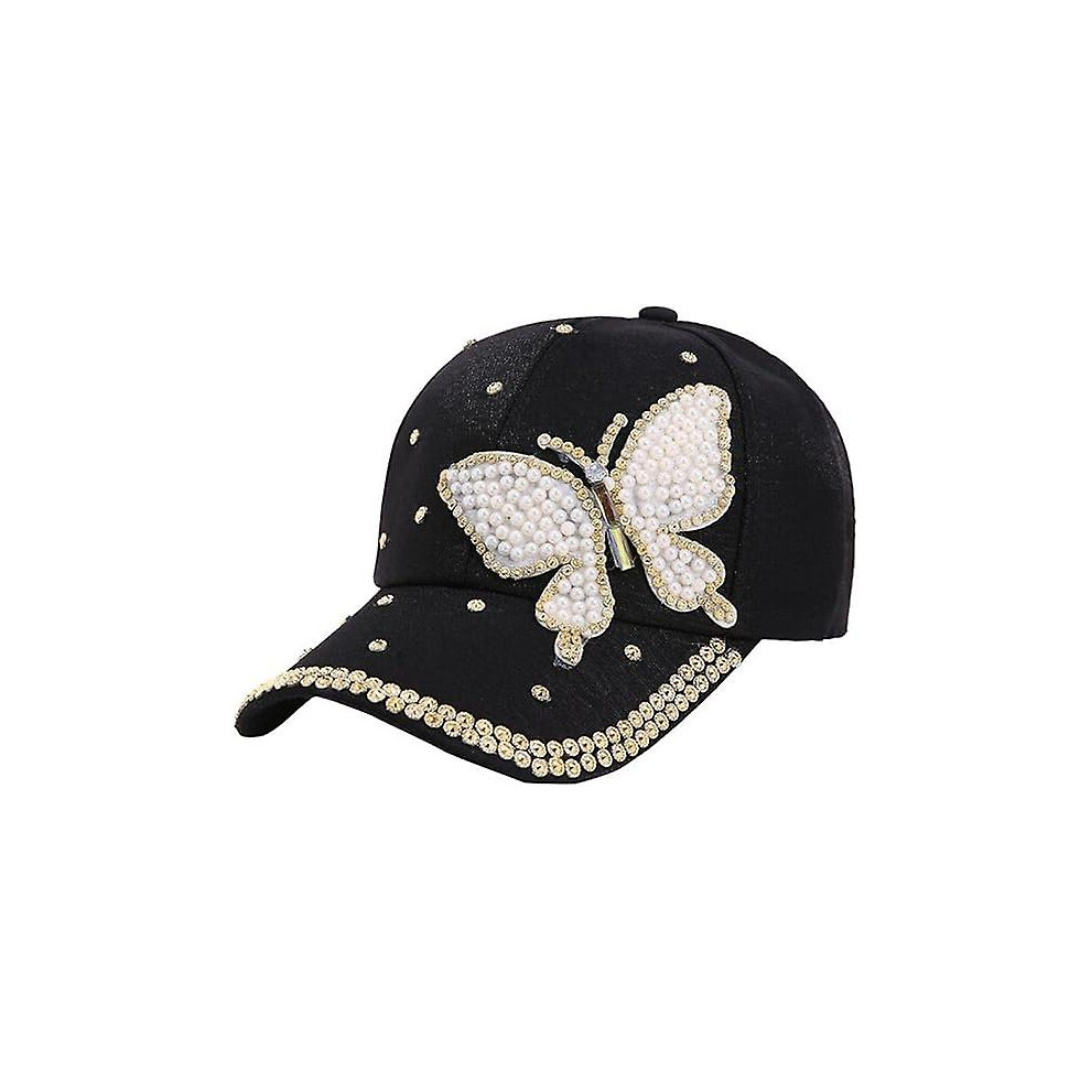 Konhill (As Show, One Size) Women's Bling Rhinestone Butterfly Baseball Cap Adjustable Hip Hop Hat