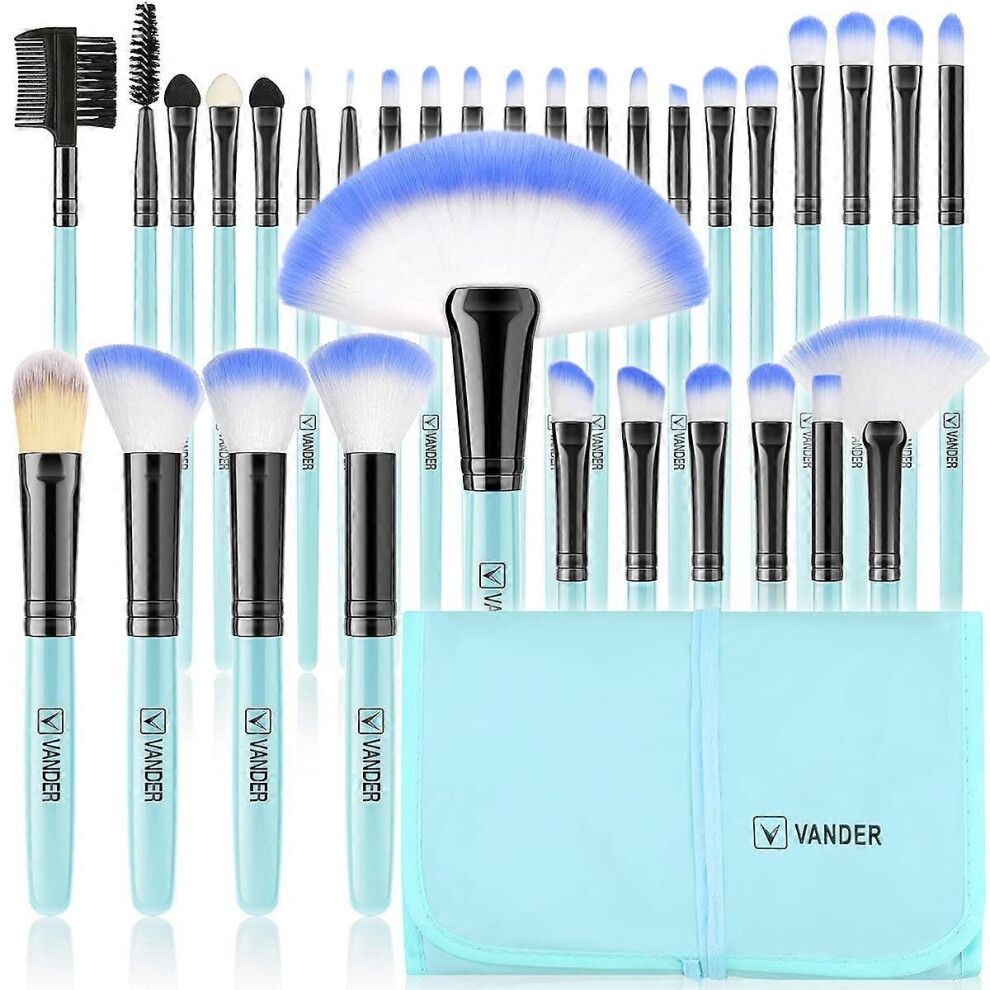 Konhill (As Show, One Size) Make Up Brushes, Vander Professional 32Pcs Makeup Brush Set, Makeup Brushes Set Foundation Blending Cosmetic Brush Set Kit, Blue