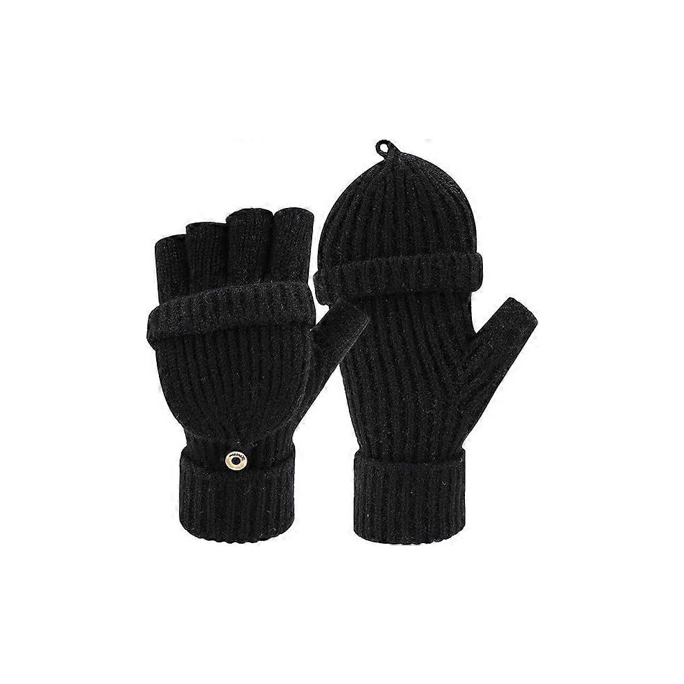 Konhill (As Show, One Size) Womens Winter Knit Fingerless Work Gloves Convertible Mittens Warm For Cold Day