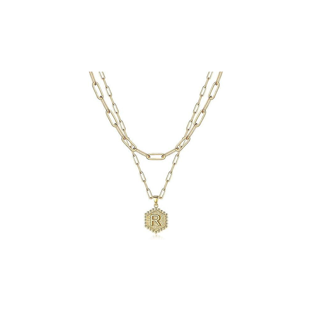 Konhill (As Show, One Size) Dainty Necklace For Women - 14K Solid Over Teen Girl Gifts Cute Hexagon Letter Initial Necklaces For Women Teen Girls Go Gold