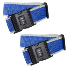 (As show, One size) 2PCS 2M Adjustable Luggage Straps Safety Suitcase Belts Travel Bag Accessories with Combination Lock (Blue and Grey)
