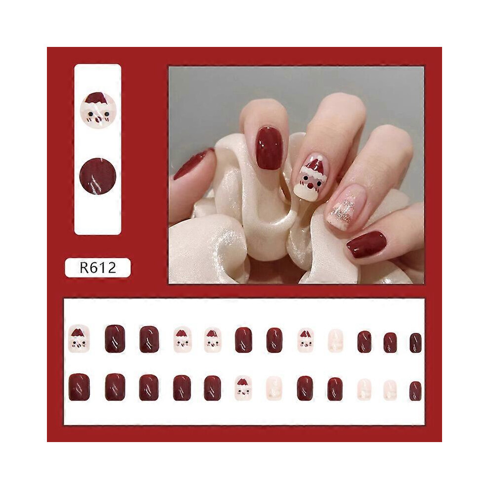 Konhill (As Show, One Size) 24 Pcs Press On Nails Long Coffin False Nails Nude Fake Nails With Line And Gradient Designs Acrylic Nails Full Cover Glossy Stick