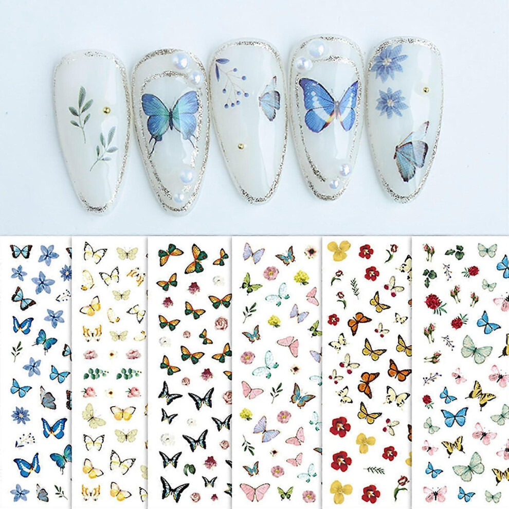 Konhill (As Show, One Size) 6 Sheet Butterfly Nail Art Stickers Decals 3D Self Adhesive Nail Stickers Colorful Nail Stickers For Nail Art Flower Nail Stickers
