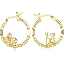 (As show, One size) 14k Gold Angel Devil Hoop Mismatched Earrings For Women Girls Jewelry Gifts 925 Sterling Silver Post