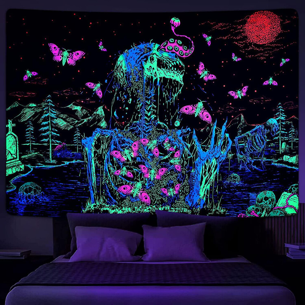 Konhill (As Show, One Size) Blacklight Moon Tapestry Trippy Galaxy Clouds Tapestry Tree Tapestry Uv Ocean Sea Wall Tapestry Colorful Starry Sky Tapestry Wall