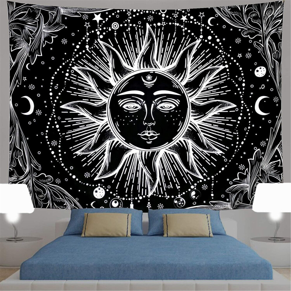 Konhill (As Show, One Size) Sun Tapestry Psychedelic Burning Sun Wall Tapestry And Tapestry Moon Sun With Star Tapestry Fractal Faces Bohemian Man Black/White