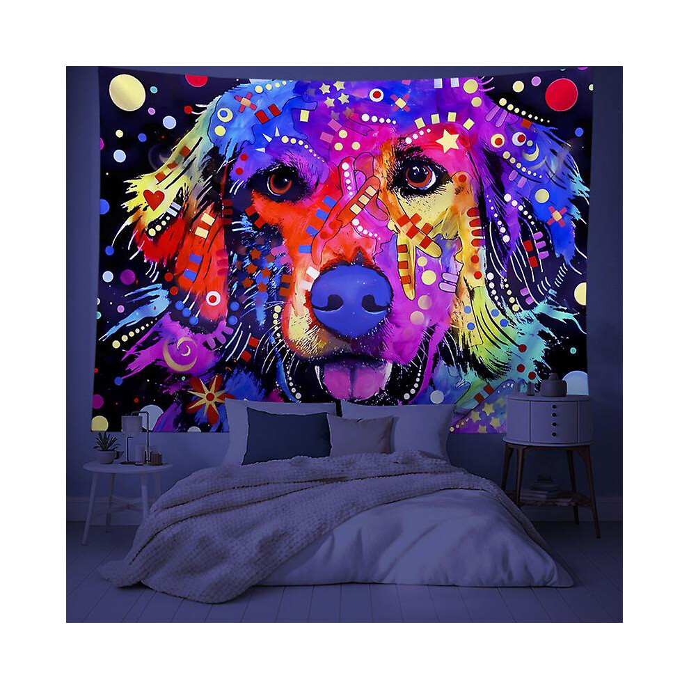 Konhill (As Show, One Size) Wall Hanging Colorful Space Wolf Art Blacklight Tapestry Poster Multi-Purpose Wall Blacklight Tapestry - 130X150cm Dorm Accessorie