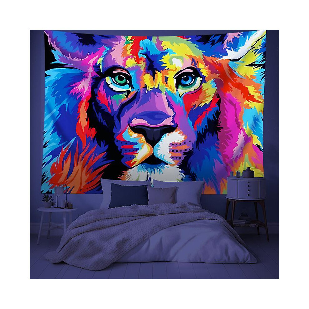 Konhill (As Show, One Size) Wall Hanging Colorful Space Wolf Art Blacklight Tapestry Poster Multi-Purpose Wall Blacklight Tapestry - 130X150cm Dorm Accessorie