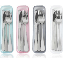 (As show, One size) 4 Sets Portable Utensils Set with Case Stainless Steel Flatware with Case Travel Reusable Silverware set with Case Camping Fork Spoon Knife Set