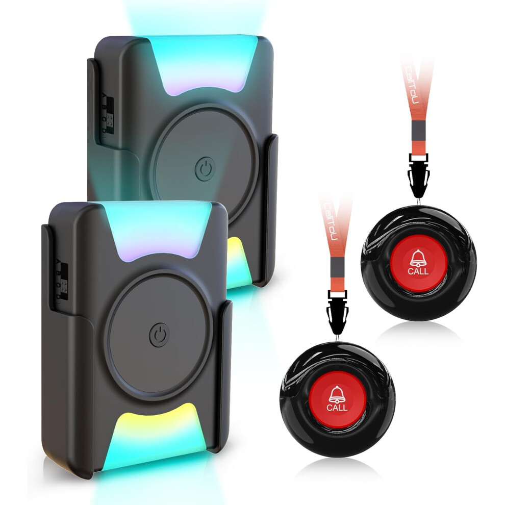 (2 call button 2 battery receiver) Elderly Personal Alarm Wireless Caregiver Pager Call Button Nurse Call System with 2 Waterproof Emergency Buttons