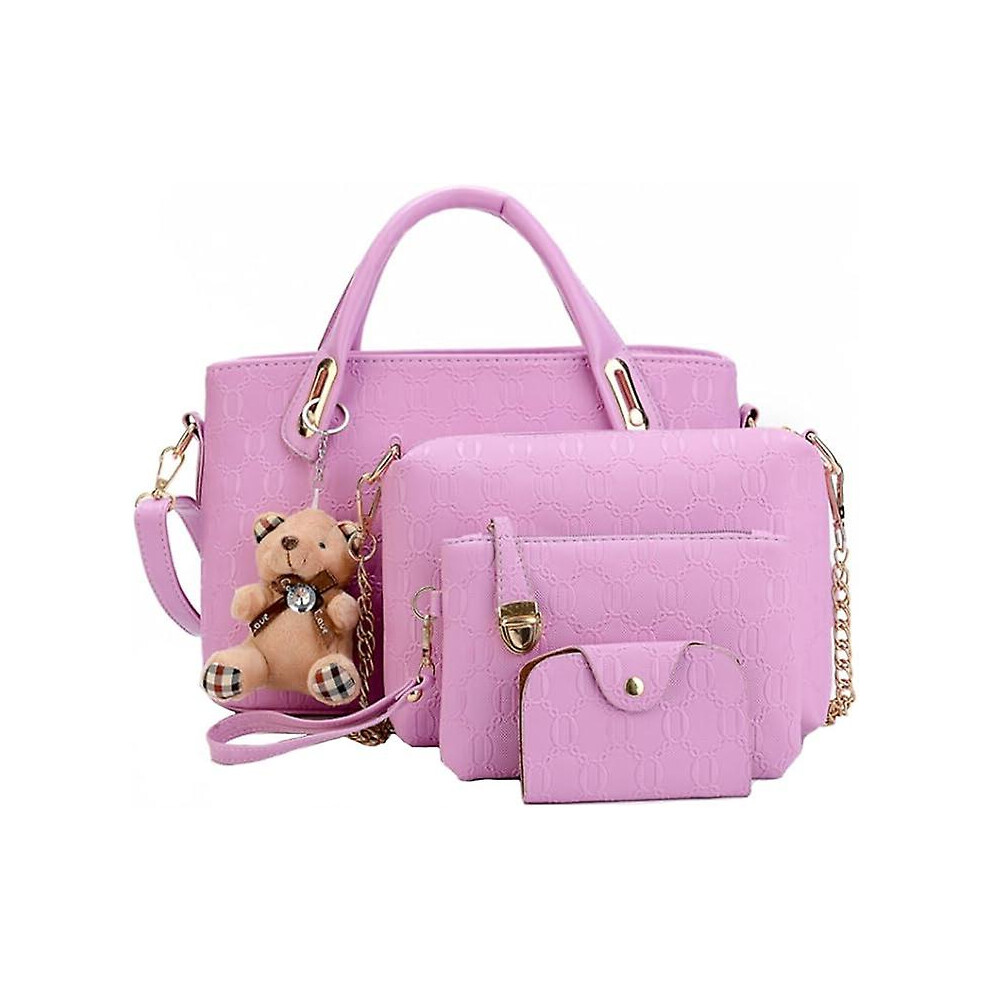 Konhill (As Show, One Size) 4Pcs Top Handle Satchel Hobo Pu Leather Handbag Set Large Tote +Purse +Shoulder Bag+Card Holder