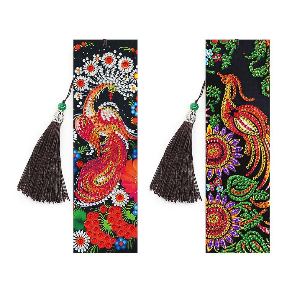 Konhill (As Show, One Size) 2 Pcs 5D Diamond Painting Bookmarks Diy Beaded Bookmark Kit Handmade Leather Crystal Pendant Charm With Tassel For Office School