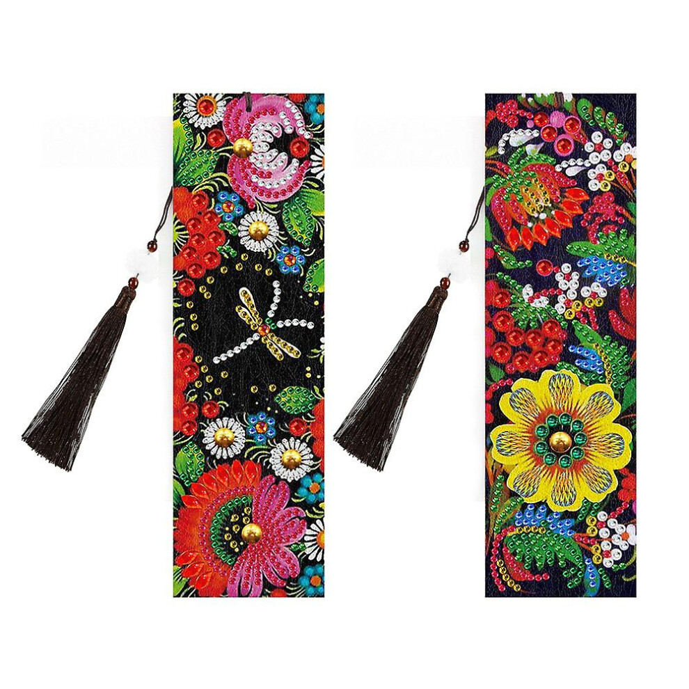 Konhill (As Show, One Size) 2 Pcs 5D Diamond Diy Painting Bookmarks Kit For Birthday Graduation, Paint By Numbers, Special Shaped Diamond Tassel Leather Bookm