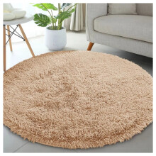 (120cm x 120cm (4 x 4 ft)- Circle Round Rug, Beige) Anti Slip Shaggy Rug For Living Room Runner Carpet