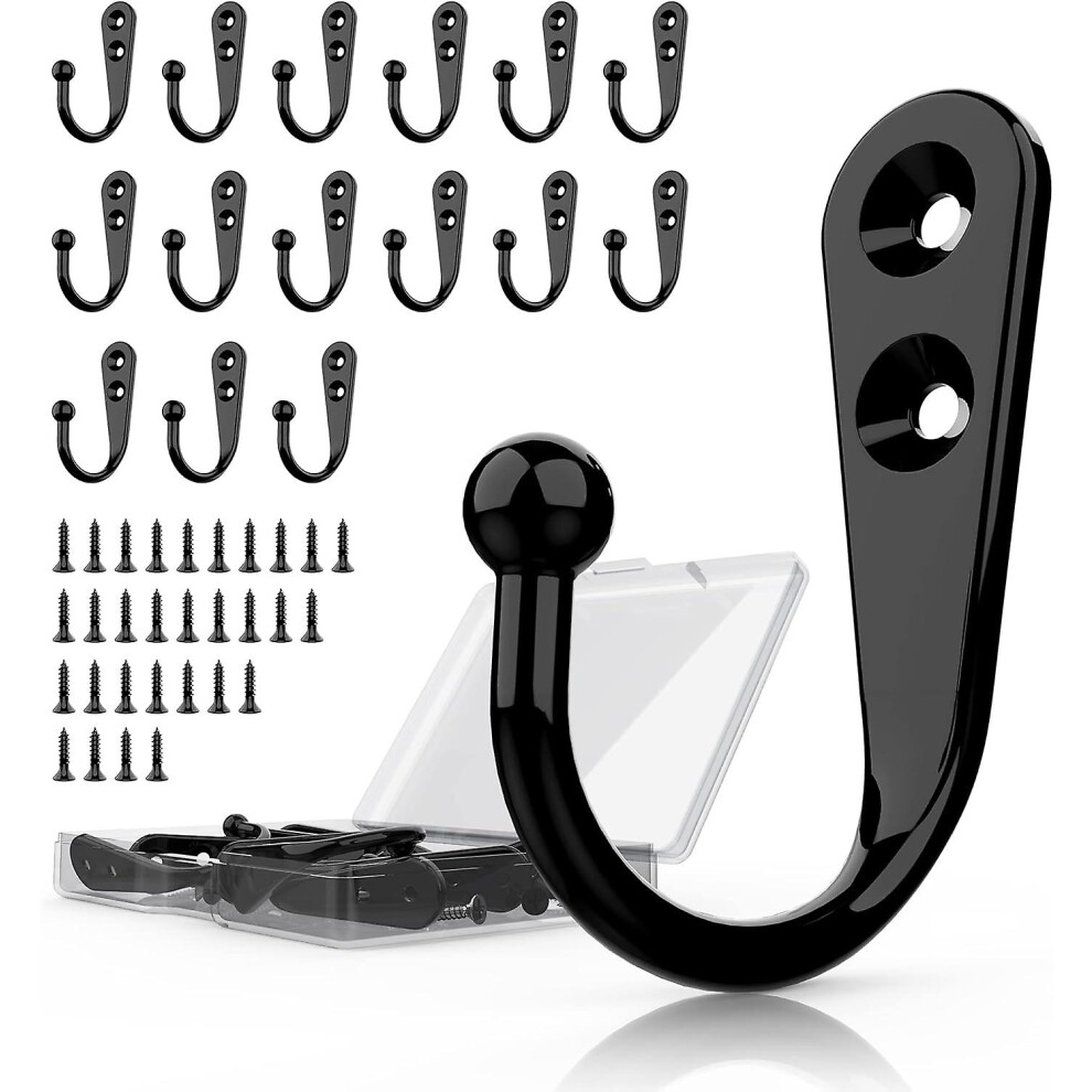 Konhill (As Show, One Size) 15 Pcs Wall Mounted Coat Hooks, Hanger Hook With 50 Pieces Screws For Towel, Key, Robe, Scarf, Bag, Cap, Coffee Cup Black