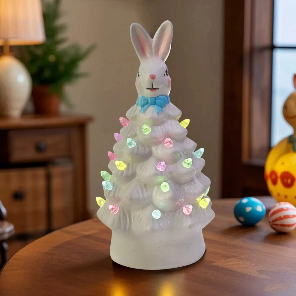 Ceramic Easter Bunny Tree with LED Light, Collectible Decor