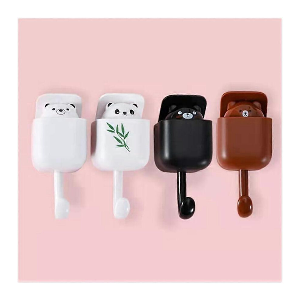 Konhill (As Show, One Size) Cute Peekaboo Cat Hook, Self Adhesive, Pop Up Panda Animal Decoration, For Kids Boys Girls, Key Coat Robe Towel, 4 Pack (Bear)