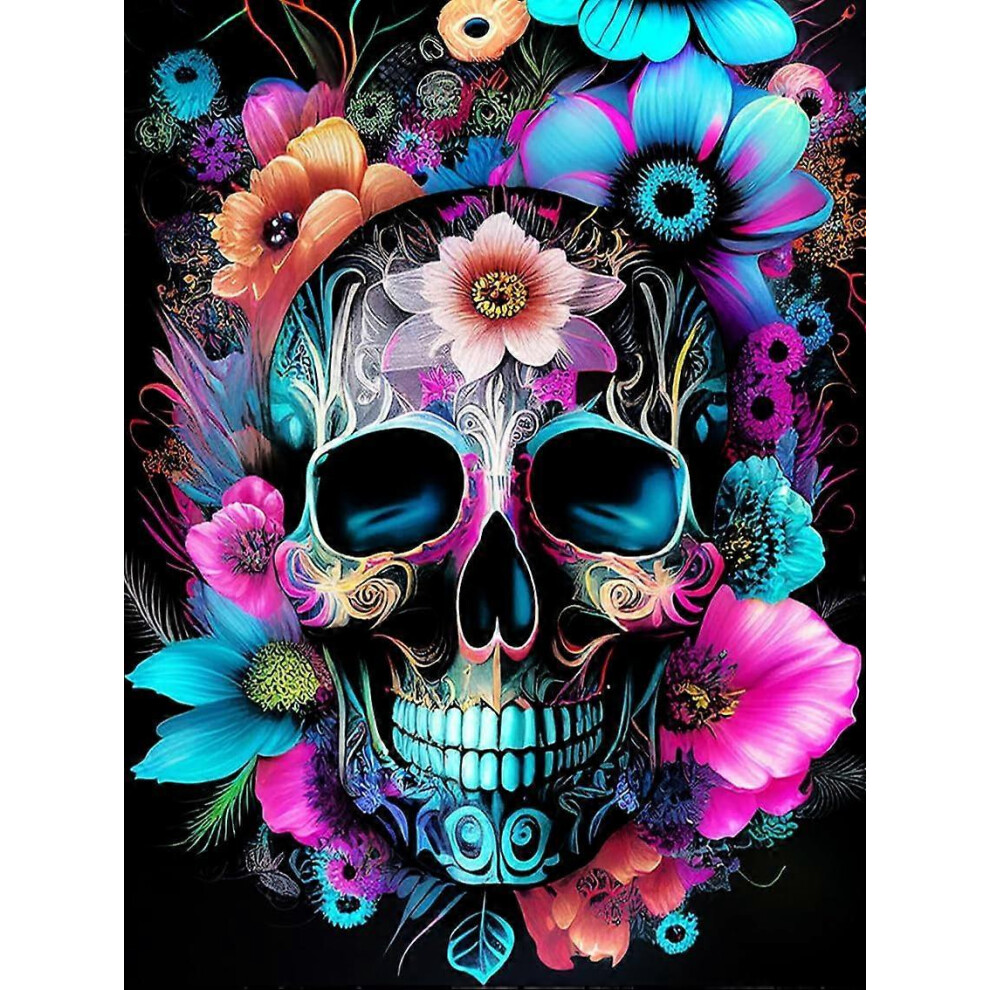 Konhill (As Show, One Size) Skull Flower Diamond Painting Kits For Adults, Diy Full Round Drill 5D Full Drill Crystal Rhinestone Diamond Art Kits,Diamond Dots