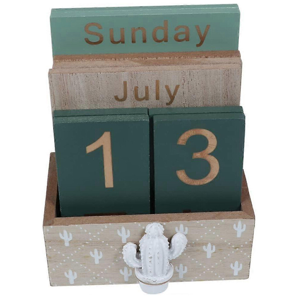 Konhill (As Show, One Size) 1Pc Vintage Wooden Calendar Perpetual Calendar Desktop Block Calendar Desk Block Calendar Wooden Date Block Vintage Wood Block The