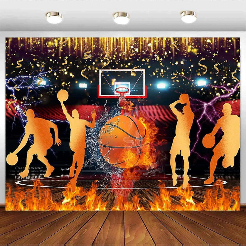 Konhill (As Show, One Size) Basketball Backdrop Slam Dunk Sports Birthday Decoration Photography Backdrop Sports Club Basketball Party Banner Photo Studio Pro