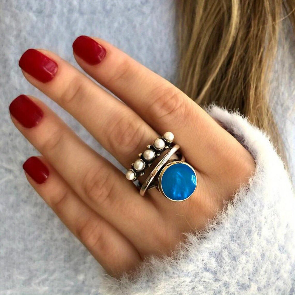 Konhill (As Show, One Size) Women Cubic Zirconia Rings Pearl Rings Silver Stackable Rings Trendy Dainty Rhinestone Knuckle Rings Boho Thumb Ring Statement Chu White,Silver
