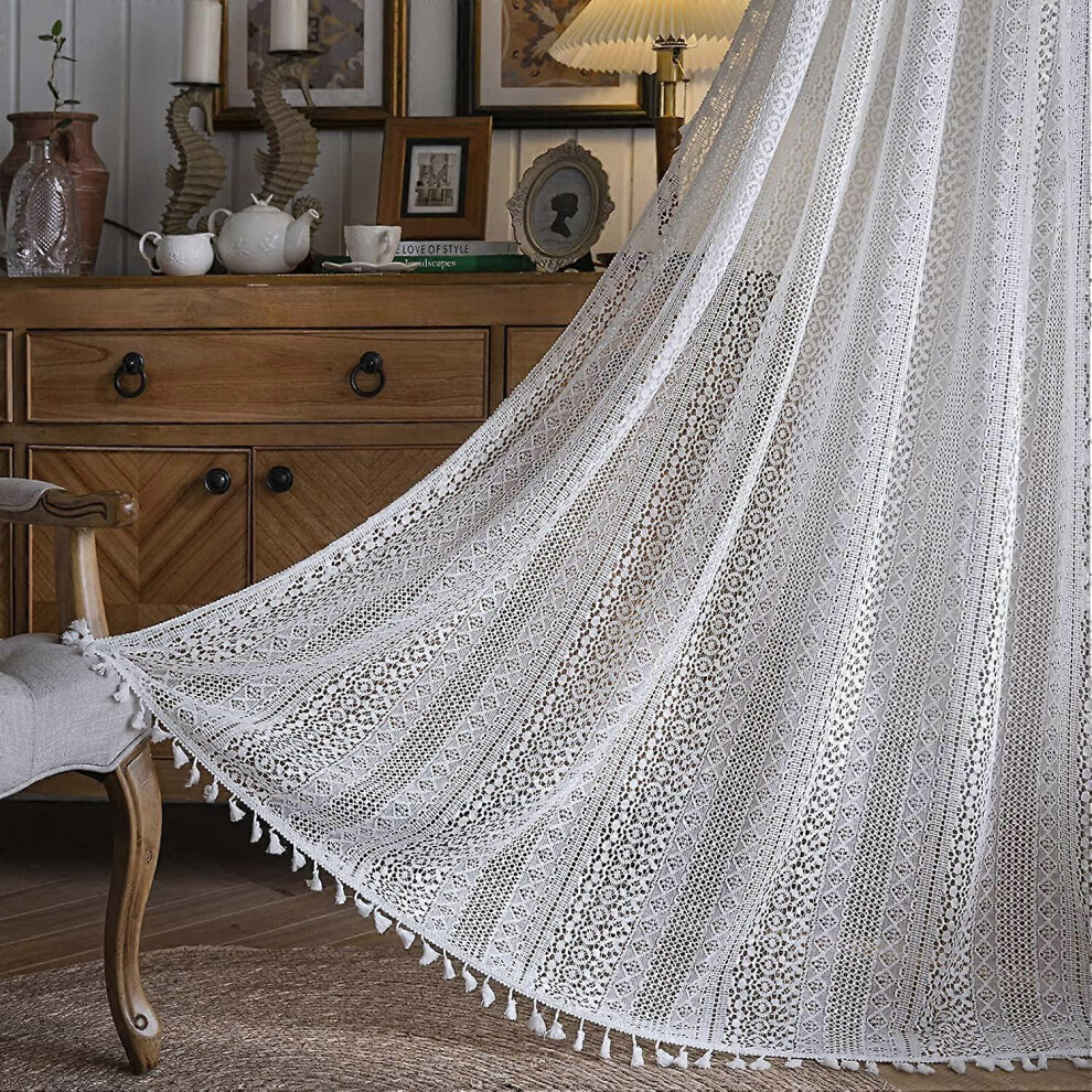 Konhill (As Show, One Size) Lace Handmade Tassels Knitted Window Treatment Vintage Rustic Bohemian Farmhouse Drape 1 Panel 59" W X 72" L