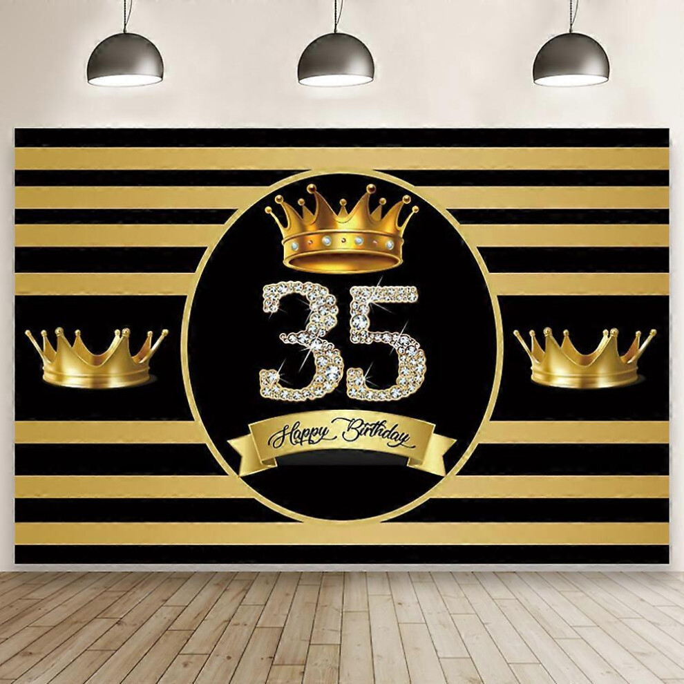Konhill (As Show, One Size) Birthday Background Banner 35Th Birthday Backdrop 180 * 122Cm Large Sign Fabric Birthday Photo Booth Backdrop For Birth Black/Gold