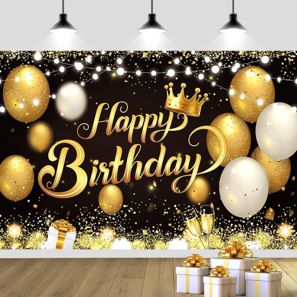 Konhill (As Show, One Size) Happy Birthday Decorations Backdrop, Glitter Birthday Backdrop Sign, Happy Birthday Banner, Birthday Party Supplies Photo Backgrou