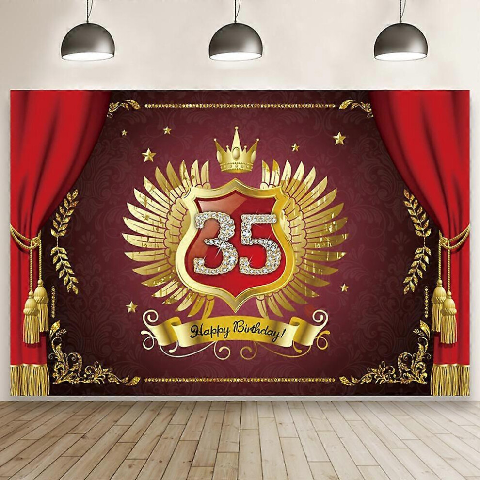 Konhill (As Show, One Size) Birthday Background Banner 35Th Birthday Backdrop 180 * 123Cm Large Sign Fabric Birthday Photo Booth Backdrop For Birth Black/Gold