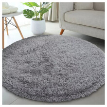 (120cm x 120cm (4 x 4 ft)- Circle Round Rug, Grey) Anti Slip Shaggy Rug For Living Room Runner Carpet