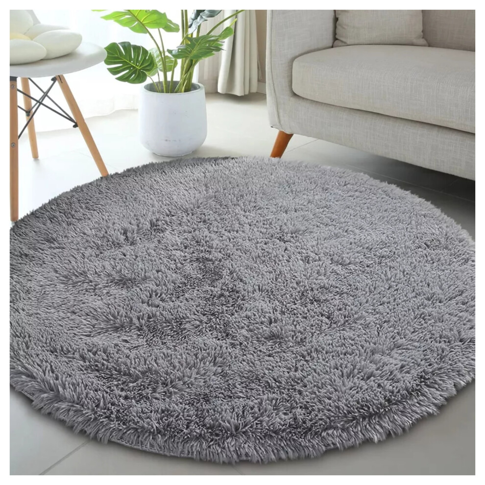 Imperial Rooms (120Cm X 120Cm (4 X 4 Ft)- Circle Round Rug, Grey) Anti Slip Shaggy Rug For Living Room Runner Carpet