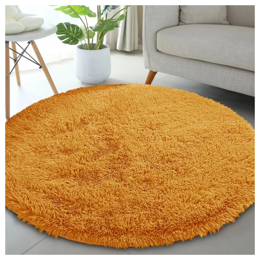 (120cm x 120cm (4 x 4 ft)- Circle Round Rug, Ochre) Anti Slip Shaggy Rug For Living Room Runner Carpet